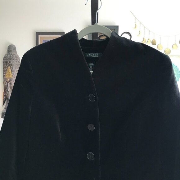 LAUREN Ralph Lauren size 14 Black Cotton Velveteen Fitted Blazer Jacket NWT $250 - Picture 2 of 5